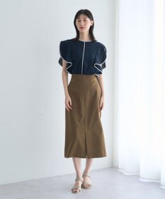 YECCA VECCA 配色ラッフルスリーブブラウス
