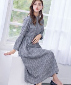 Tiaclasse 【洗える】バンドカラーチェック柄シャツワンピース