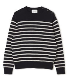 BEIGE， HELIODOR / レーヨンボーダーマリンボタンニット