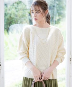 Tiaclasse 【洗える】ケーブル編みドルマンニットトップス