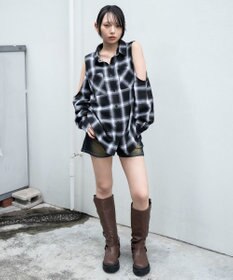 WEGO オープンショルダーチェックBIGシャツ