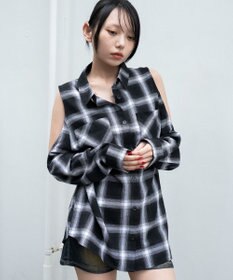 WEGO オープンショルダーチェックBIGシャツ