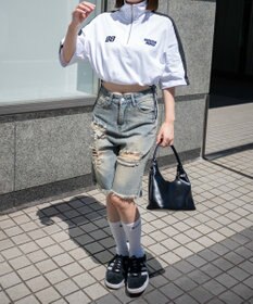 WEGO 刺繍ハーフジップT