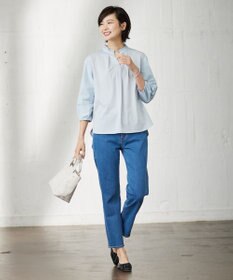 J.PRESS LADIES コンビジャージー フリルネック カットソー