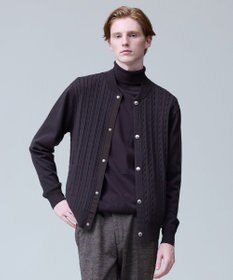 J.PRESS MEN 羽織るだけで整う大人の品格【ストレッチ / イージーケア】【FLEX YARN】ケーブルニット ブルゾンライク カーディガン ブラウン系