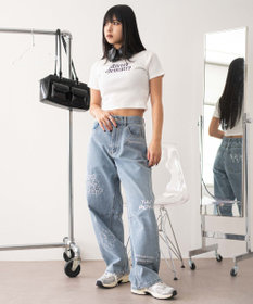 WEGO 刺繍ロゴバレルレッグパンツ