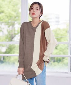 Tiaclasse 【洗える】配色ニットチュニック