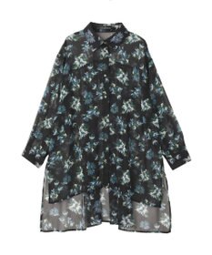 YECCA VECCA フラワー柄シアーロングシャツ