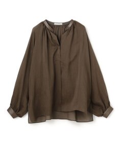 BEIGE， PAULINE / リネンヴィスコースフェイクレザー配色ブラウス Khaki