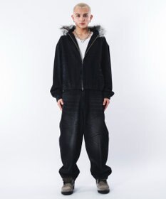 WEGO 【ユニセックス着用ITEM】ファーフードスラッシュデニムブルゾン