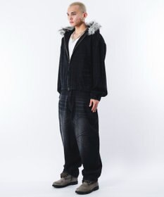 WEGO 【ユニセックス着用ITEM】ファーフードスラッシュデニムブルゾン