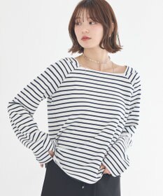 earth music&ecology バイカラースクエアネックボーダープルオーバー