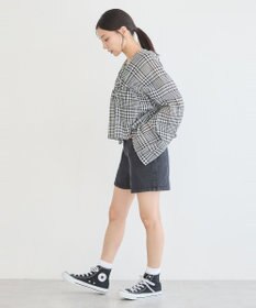 earth music&ecology フリンジロゴデニムショートパンツ