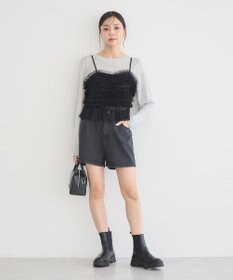 earth music&ecology フリンジロゴデニムショートパンツ