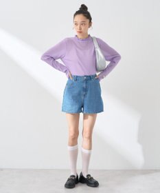 earth music&ecology フリンジロゴデニムショートパンツ