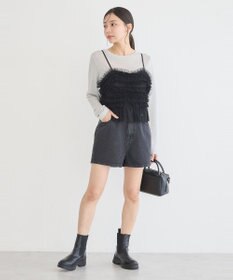 earth music&ecology フリンジロゴデニムショートパンツ