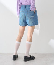earth music&ecology フリンジロゴデニムショートパンツ