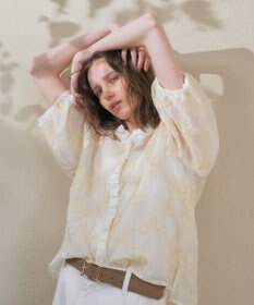 YECCA VECCA フリルVネック刺繍シアーシャツ
