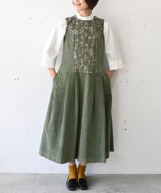 muuc 〈遠州織物の工場で織られた上質なコットンコーデュロイ生地〉花刺繍ワンピースドレス（セットアップ可能）