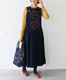 muuc 〈遠州織物の工場で織られた上質なコットンコーデュロイ生地〉花刺繍ワンピースドレス（セットアップ可能）