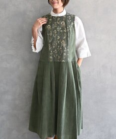 muuc 〈遠州織物の工場で織られた上質なコットンコーデュロイ生地〉花刺繍ワンピースドレス（セットアップ可能）