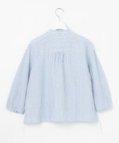 J.PRESS LADIES 【洗える・接触冷感・吸水速乾】麻STRIPE バンドカラー シャツ ブラウス