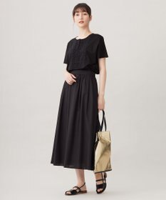 自由区 L 【洗える】コード刺繍胸元レース カットソー