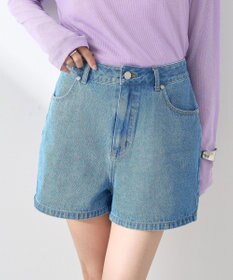 earth music&ecology フリンジロゴデニムショートパンツ