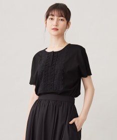 自由区 L 【洗える】コード刺繍胸元レース カットソー