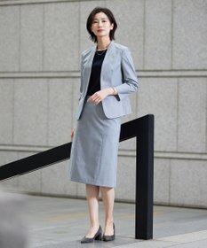 J.PRESS LADIES 【セットアップ対応・洗える・撥水・防汚】コットンFITTYシャーク ノーカラー ジャケット