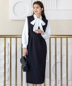 ANY SIS 【優木まおみさんコラボ】秒映えセレモニー ブラウス × ジャンパースカート オフ×ネイビー