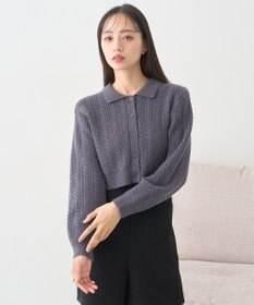 earth music&ecology 襟付きケーブルニットジャケット