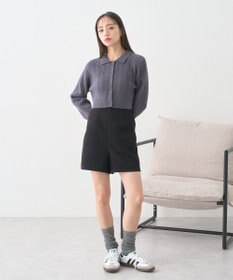 earth music&ecology 襟付きケーブルニットジャケット