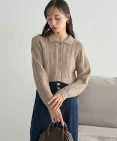 earth music&ecology 襟付きケーブルニットジャケット