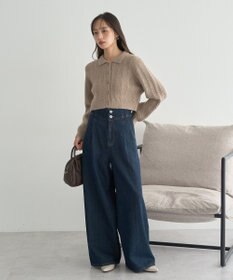 earth music&ecology 襟付きケーブルニットジャケット