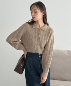 earth music&ecology 襟付きケーブルニットジャケット