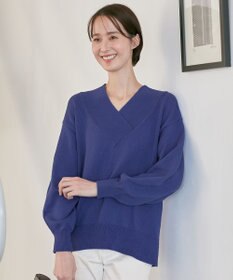 自由区 【XSサイズ～/洗える】コットンブレンドコード Vネックニット