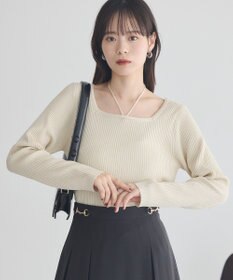 earth music&ecology 【洗濯機洗い可】スクエアホルターネックリブプルオーバー