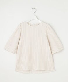 自由区 S 【接触冷感・UVカット・洗える】ストライプコットンハイゲージフレアスリーブ カットソー