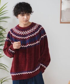 WEGO ベロアモール総柄ラグランプルオーバー