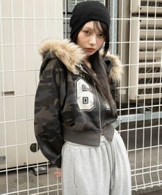 WEGO ファーフードショートZIPパーカー