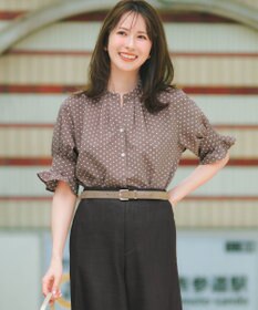 23区 【WEB&一部店舗限定】ドットプリント サッカー ブラウス ブラウン×オフホワイト系