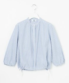 J.PRESS LADIES 【洗える・接触冷感・吸水速乾】麻STRIPE バンドカラー シャツ ブラウス