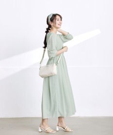 Tiaclasse 【洗える】シャーリングパフスリーブシアーワンピース