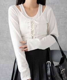 WEGO レイヤードレースアップ長袖トップス