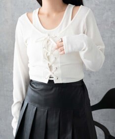 WEGO レイヤードレースアップ長袖トップス