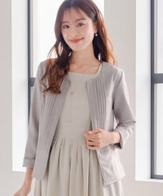 Tiaclasse 【小倉優子さん着用】【洗える】ピンタックノーカラージャケット