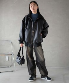 WEGO ヴィンテージライクFレザーRVブルゾン