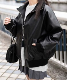 WEGO ヴィンテージライクFレザーRVブルゾン