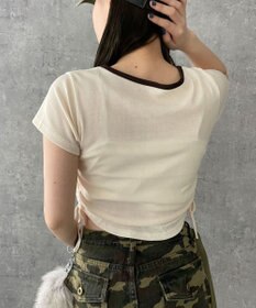 WEGO 配色サイドギャザーVネックT